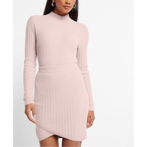 EXPRESS Super High Waisted Cable Knit Faux Wrap Mini Sweater Skirt